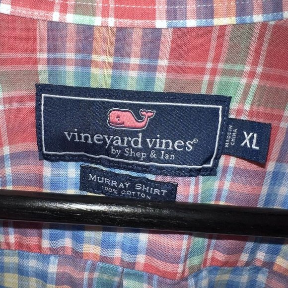 Vineyard Vines Murray Shirt Mens XL Pink Green Blue Plaid Long Sleeve Button - Picture 3 of 5